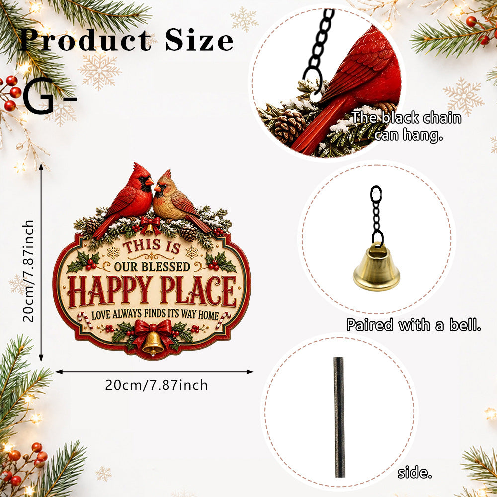 2D Printed Christmas Happy Place Wooden Door Sign Decor