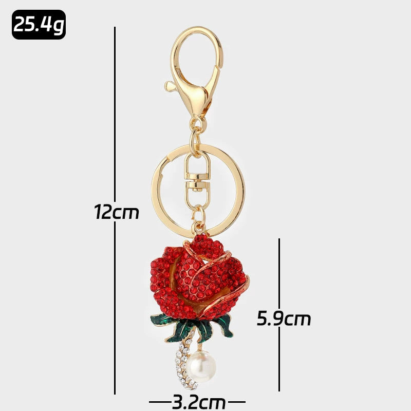 Valentine’s Day Rhinestone Rose Flower Keychain Gift