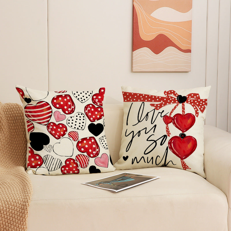 Valentine’s Day Heart Linen Pillow Covers Holiday Decor