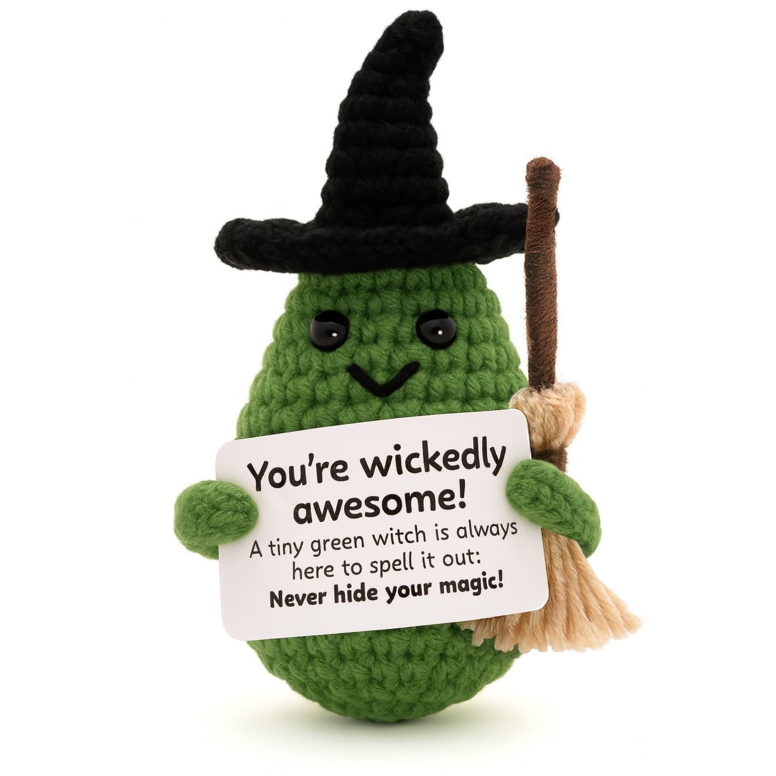 Handmade Crochet Witch Plush Positive Message Gift