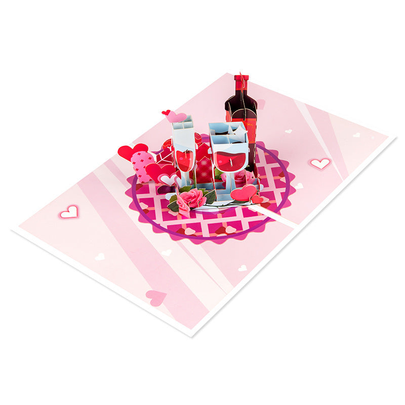Valentines Day 3D Wine Glass Romantic Greeting Card Gift
