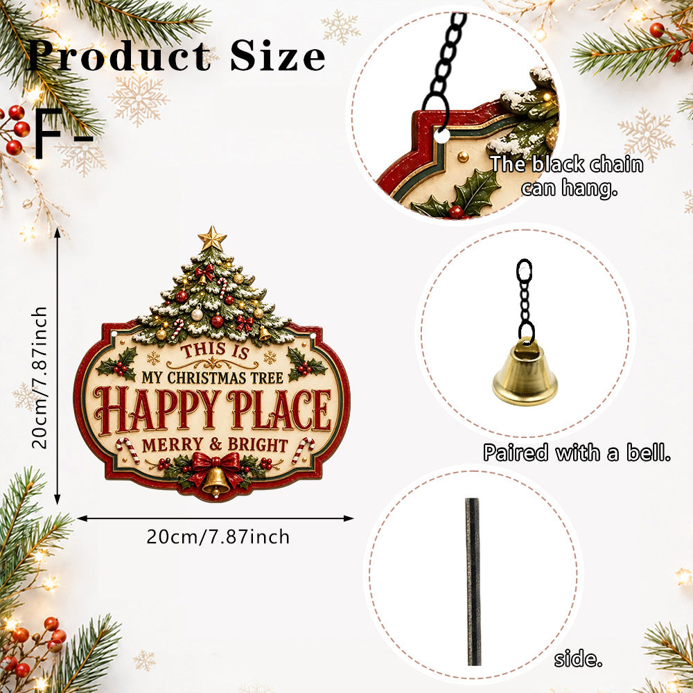 2D Printed Christmas Happy Place Wooden Door Sign Decor