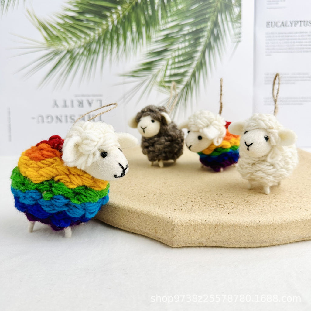 Handmade Wool Felt Sheep Keychain Plush Animal Charm
