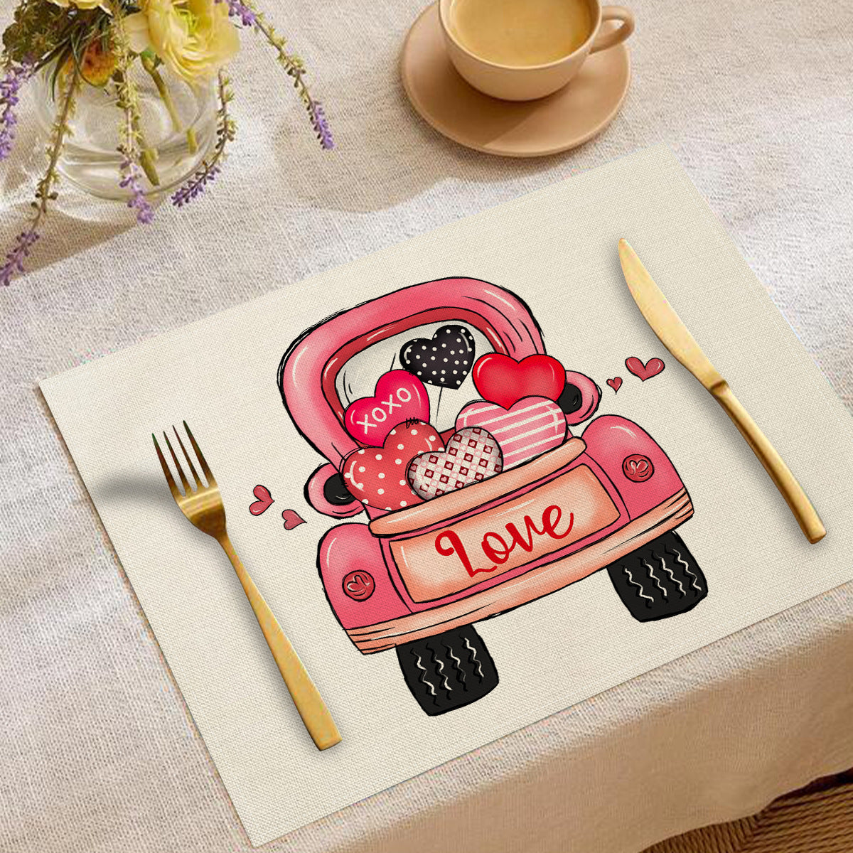 Valentine’s Day Heart Linen Placemats  Table Setting Decor