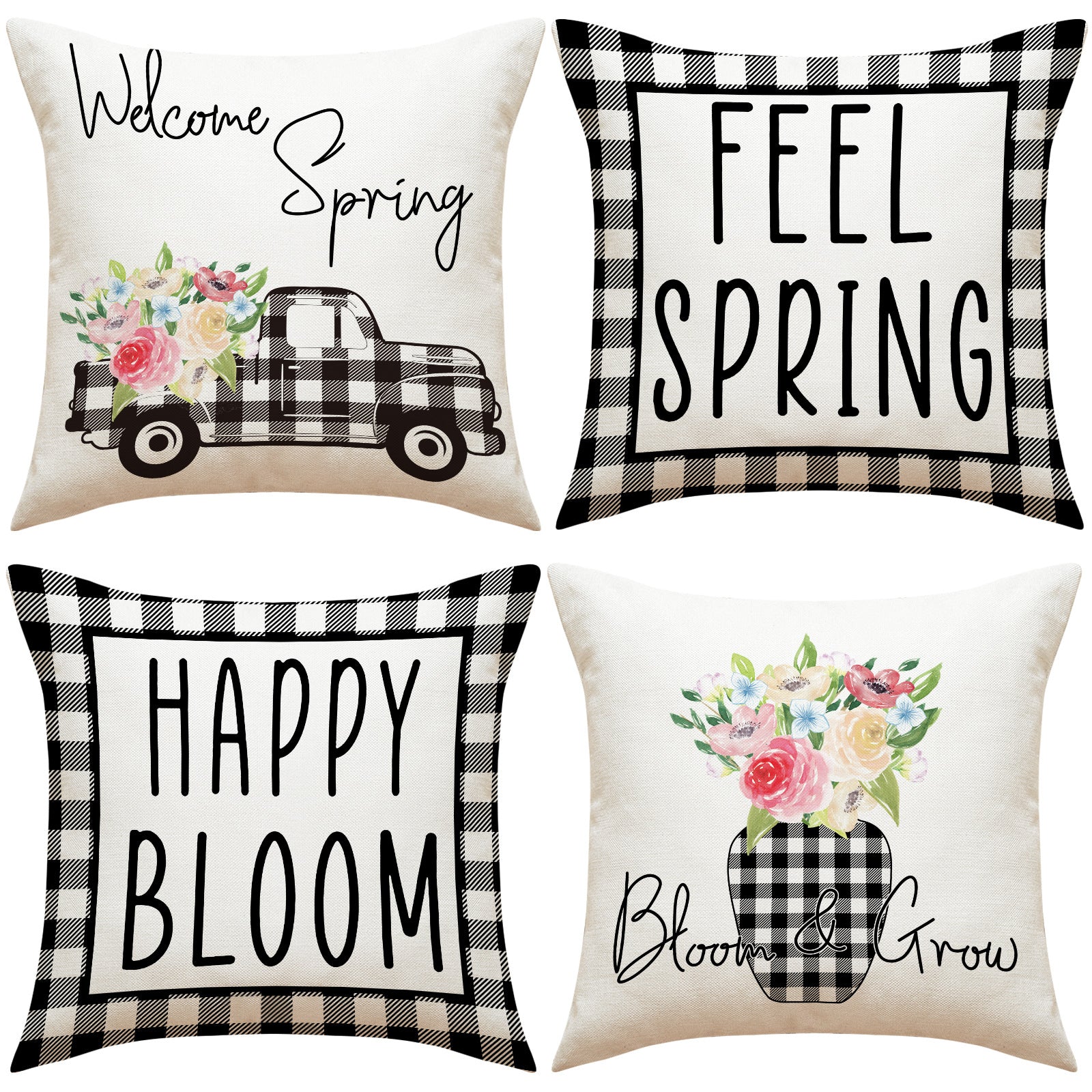 Spring Gingham Flower Pillow Covers – Farmhouse Truck Decor