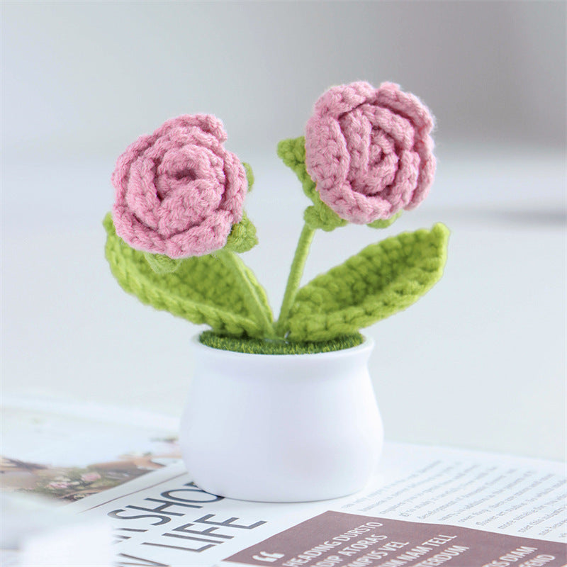 Valentine’s Day Handmade Knitted Flower Pot Gift Decor