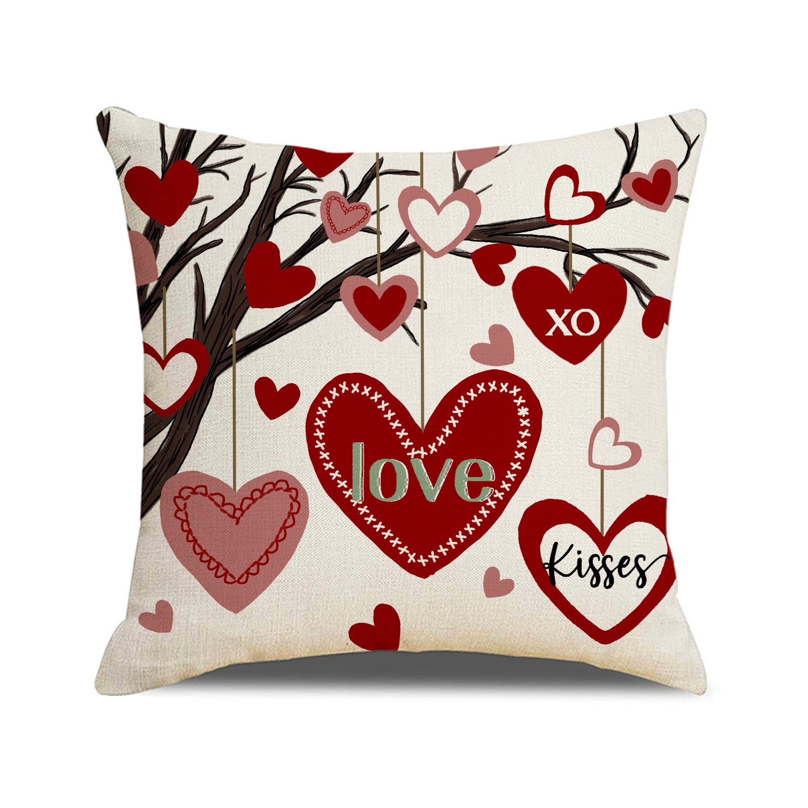 Valentine Linen Pillow Covers with Heart Prints Home Decor