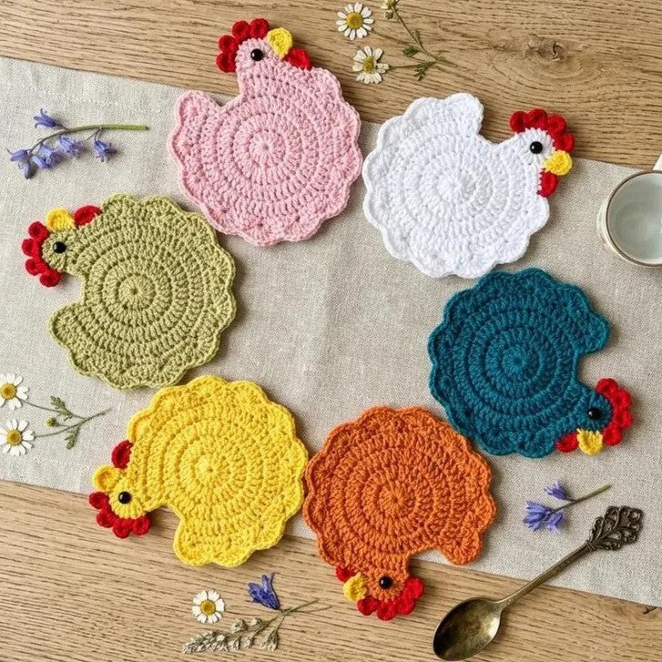 Handmade Crochet Chicken Coaster Placemat Table Decor