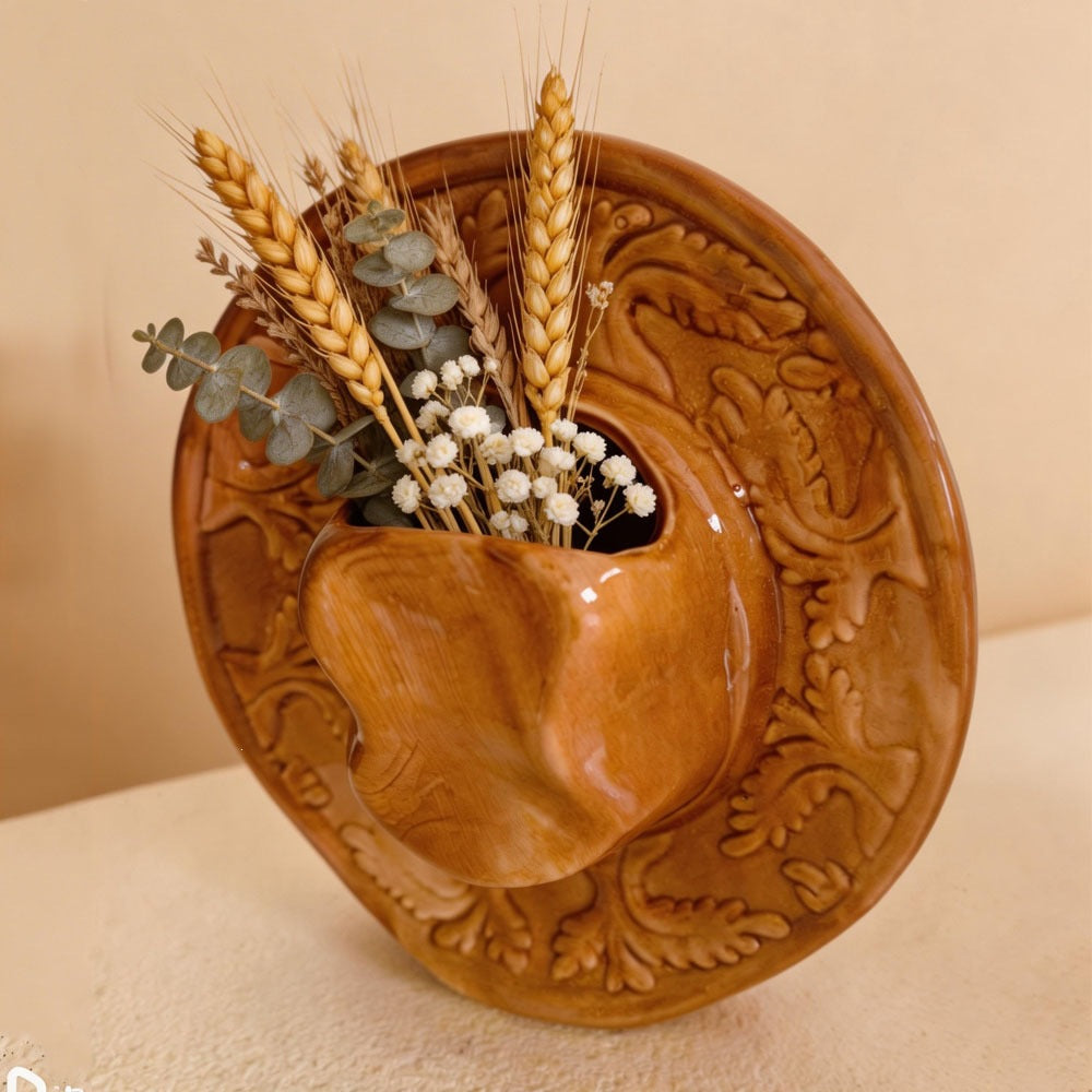 Cowboy Hat Face Ceramic Vase Decorative Flower Arrangement