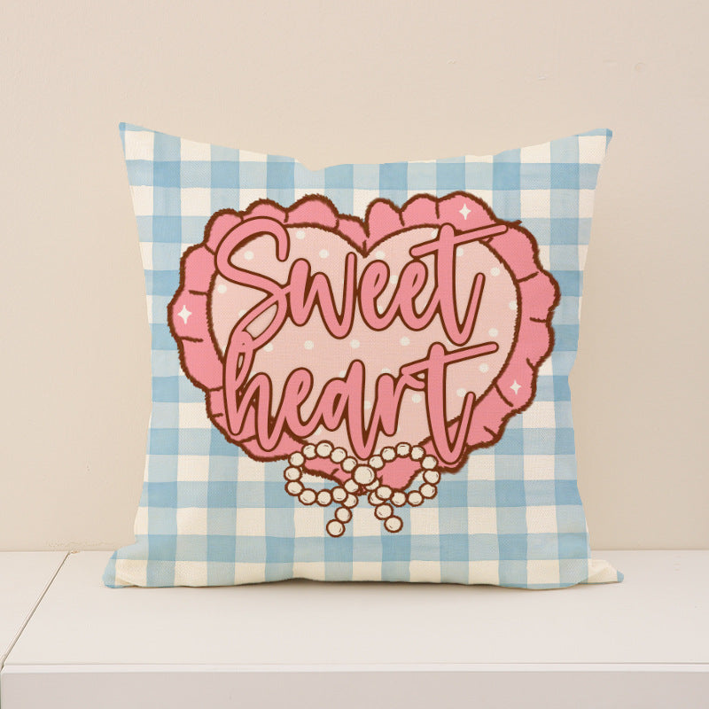 Sweetheart Pink Gingham Valentine Cushion Cover Set Decor