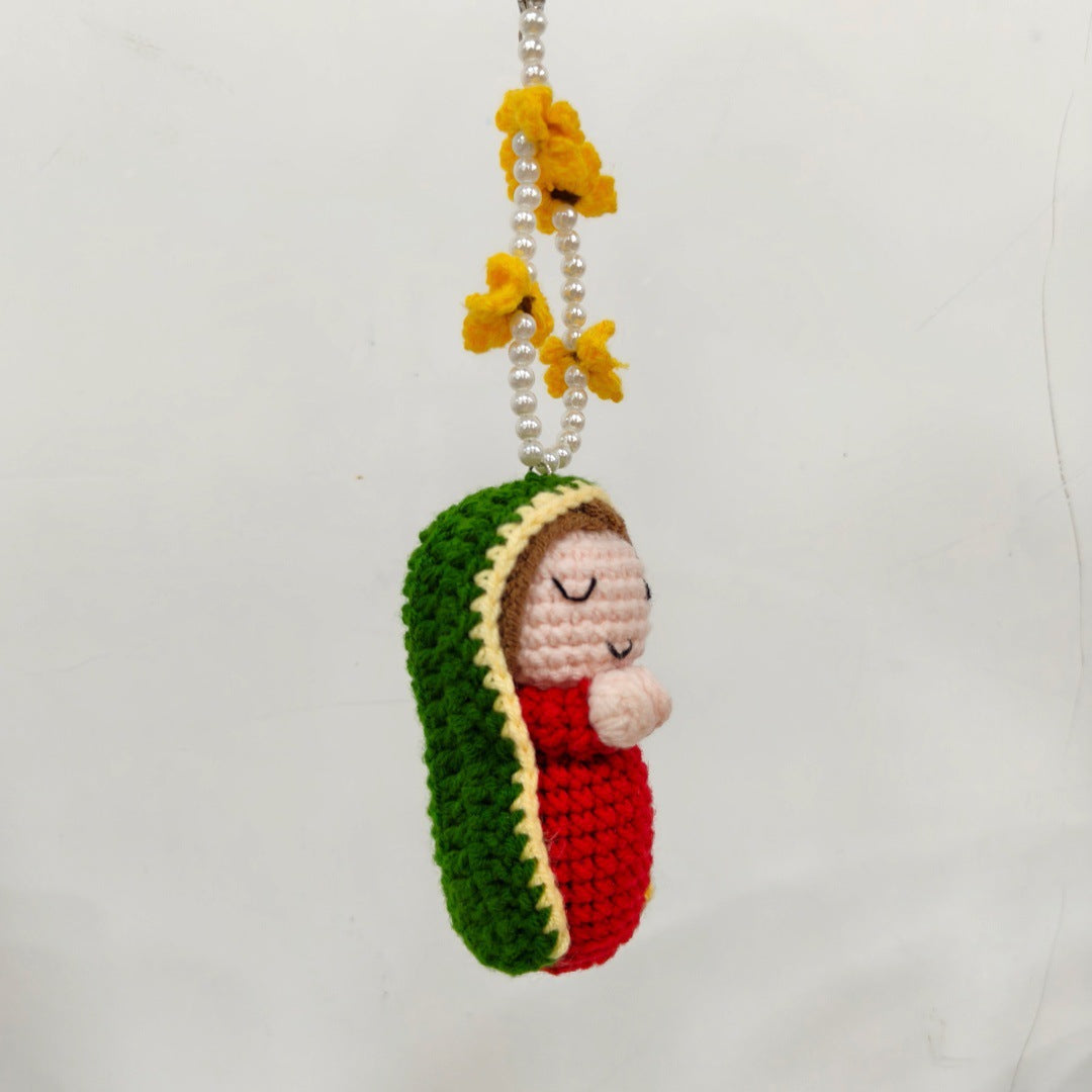 Handmade Crochet Doll Pendant Floral Keychain Charm