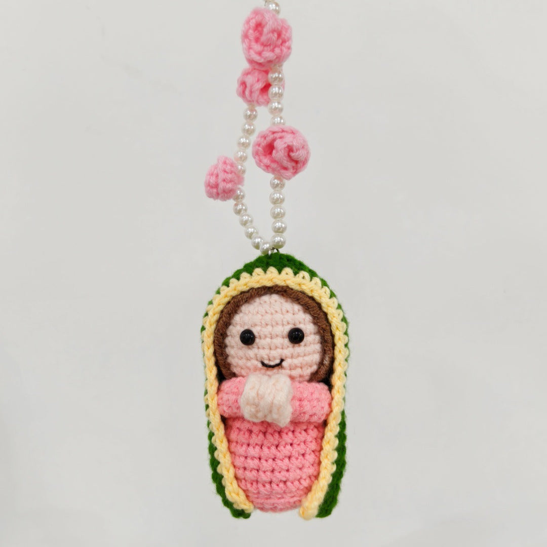 Handmade Crochet Doll Pendant Floral Keychain Charm