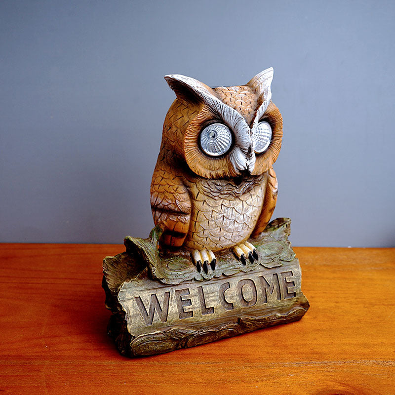 Solar Owl Garden Statue Resin Outdoor Yard Light Decor