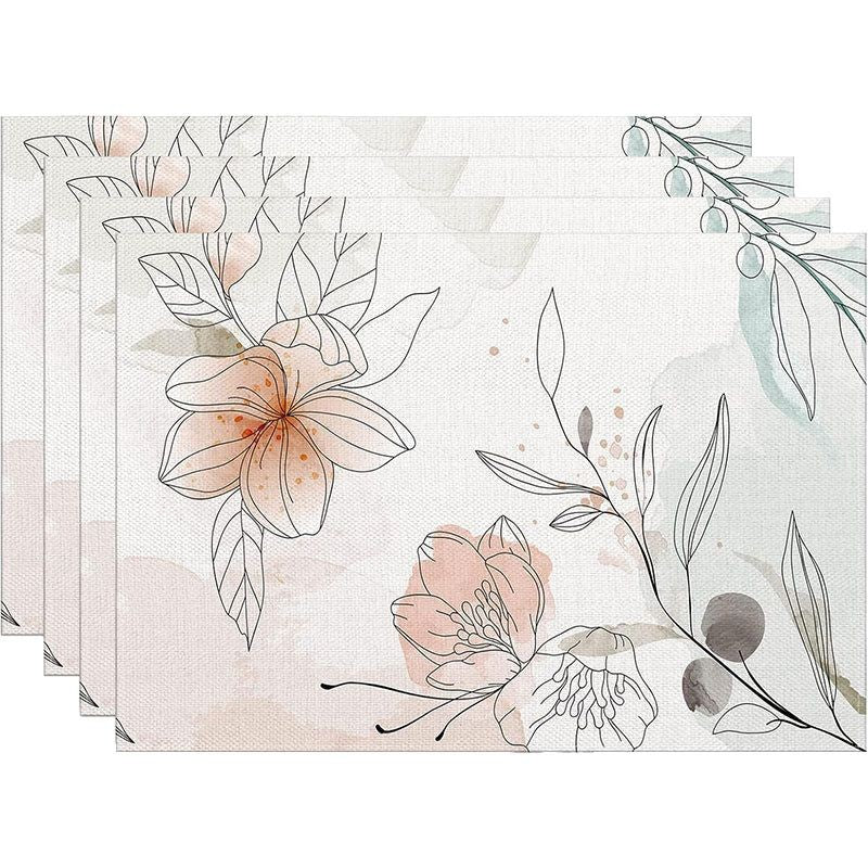 Floral Linen Table Placemats Spring Flower Dining Mats