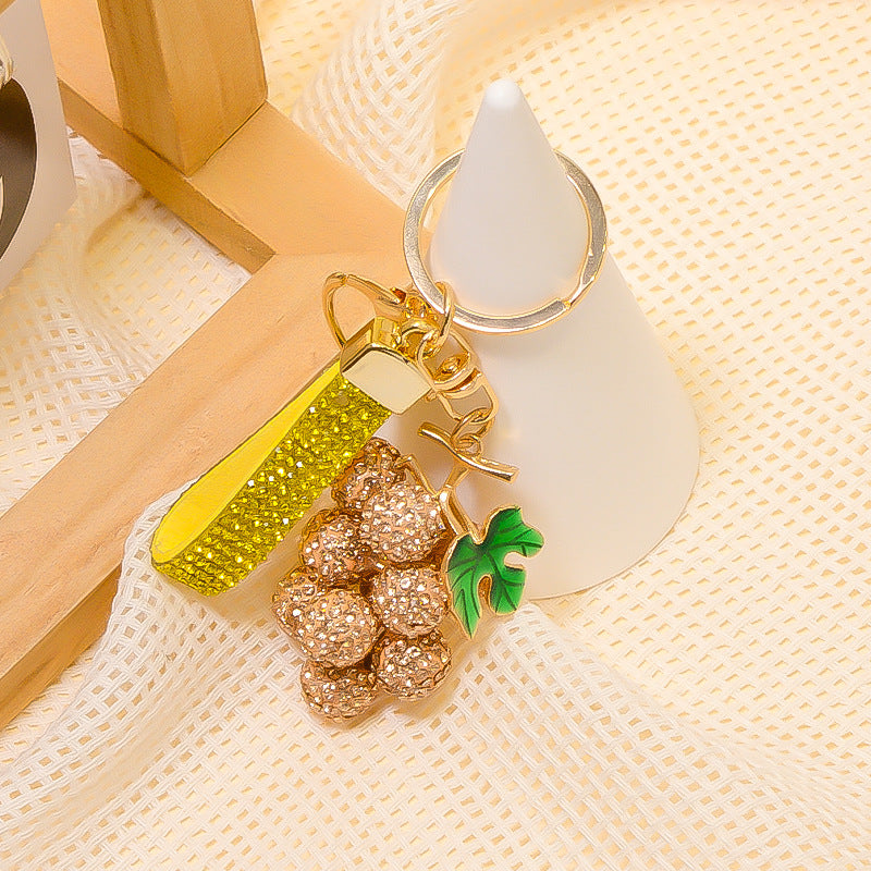 Crystal Grape Keychain with Leather Strap Sparkling Charm