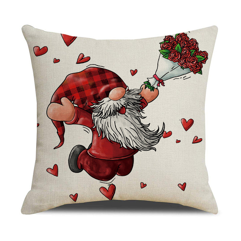 Valentine Gnome Throw Pillow Cover with Plaid Heart Print