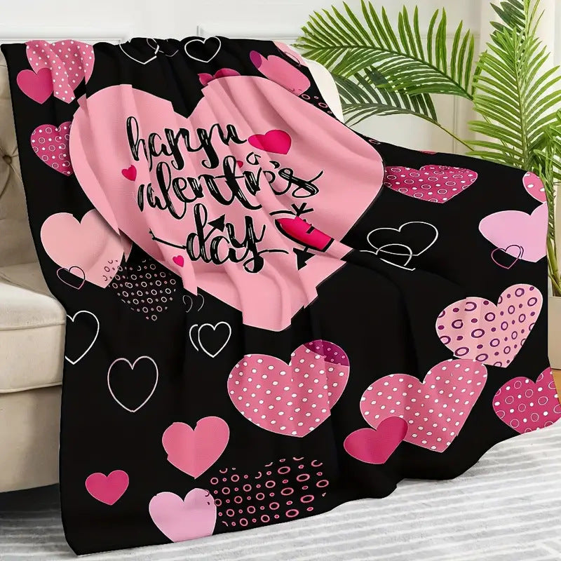 Valentine’s Day Heart Print Plush Fleece Throw Blanket