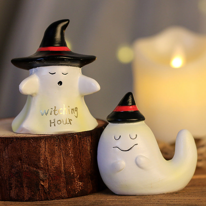 Halloween Resin Ghost Witch Figurine Tabletop Desk Decor