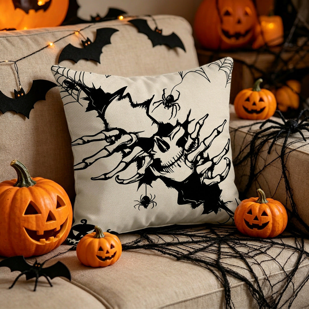 Spooky Halloween Skull Pillow Cover Gothic Decor