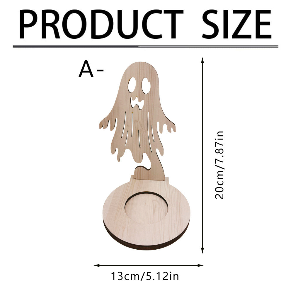 Wooden Halloween Candle Holder Tabletop Seasonal Decor