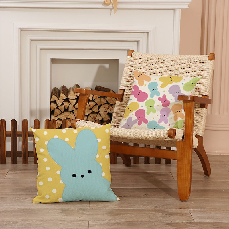 Easter Bunny Linen Throw Pillow Cover 18x18 Sofa Decor