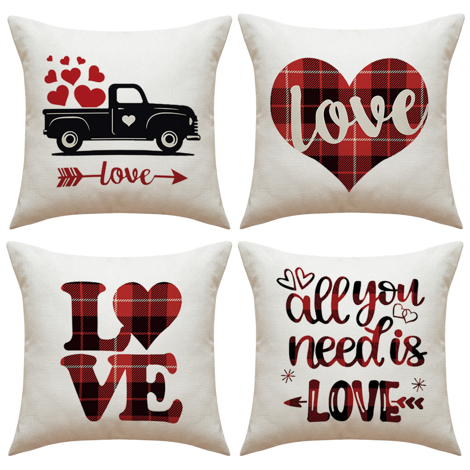 Valentine Love Pillow Covers Red Plaid Heart Decorative Home