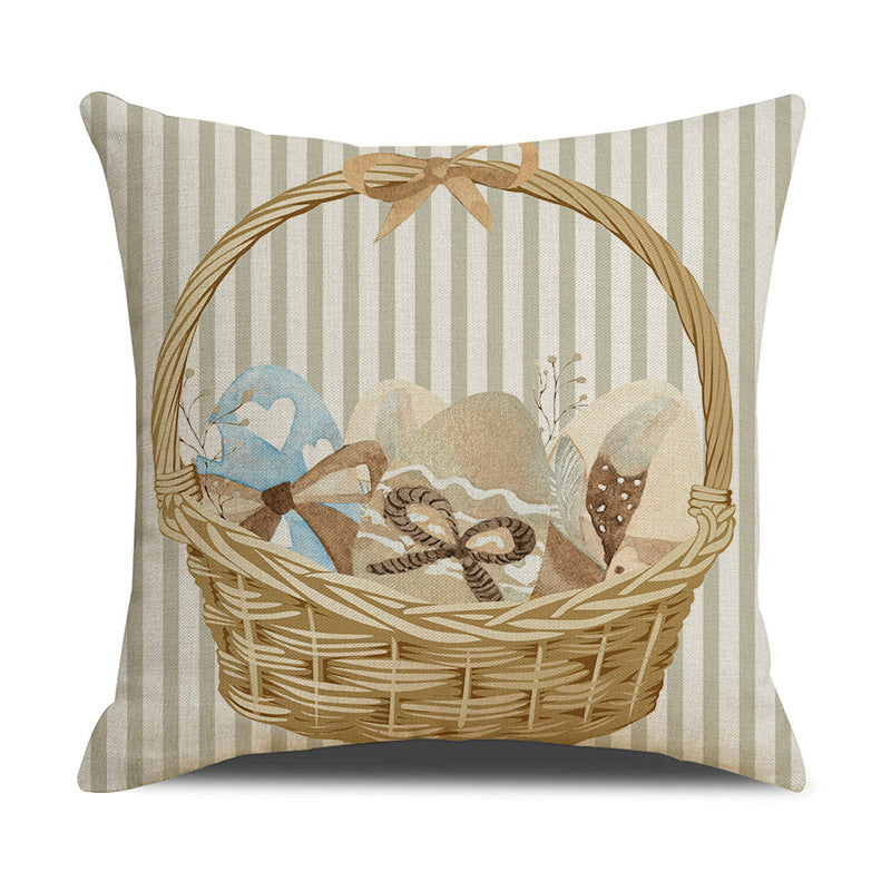 Easter Linen Throw Pillow Cover Bunny Letter Print 18x18