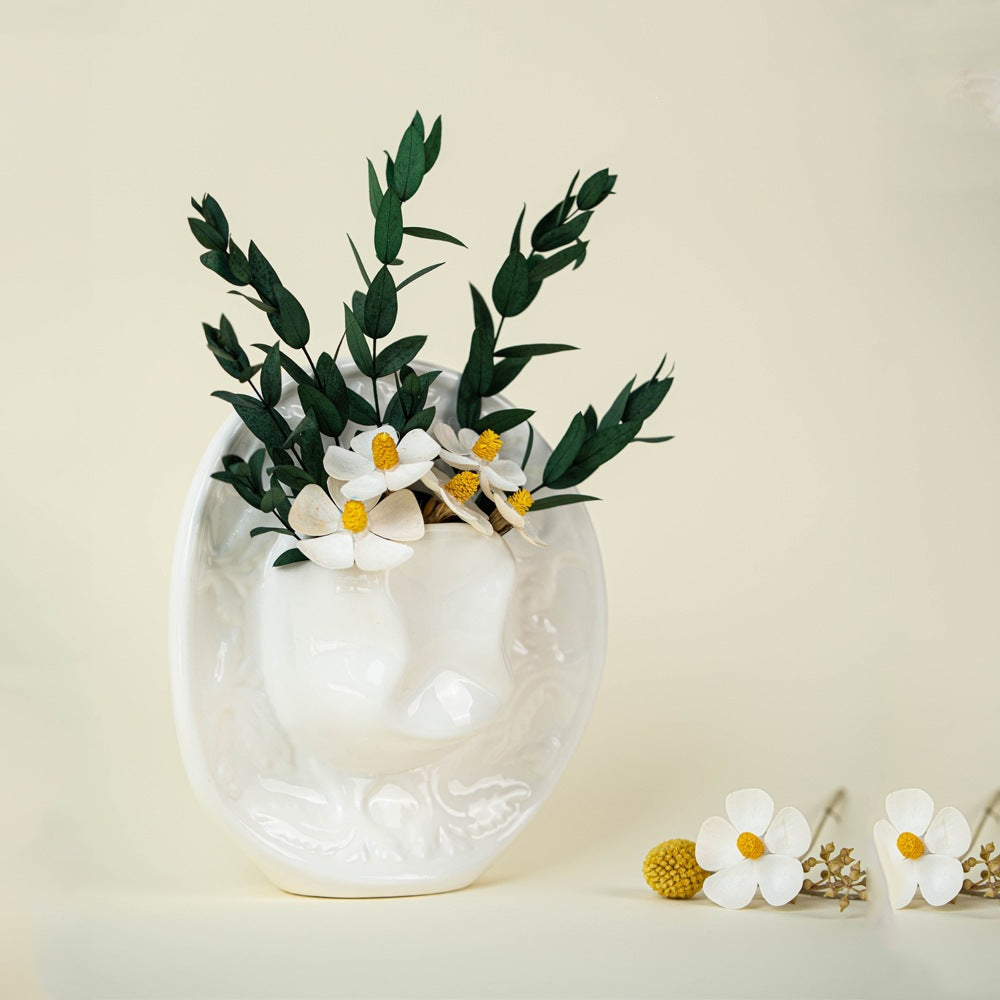 Cowboy Hat Face Ceramic Vase Decorative Flower Arrangement