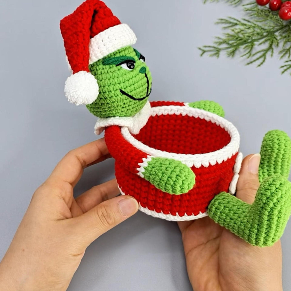 Handmade Crochet Grinch Storage Basket Christmas Decor
