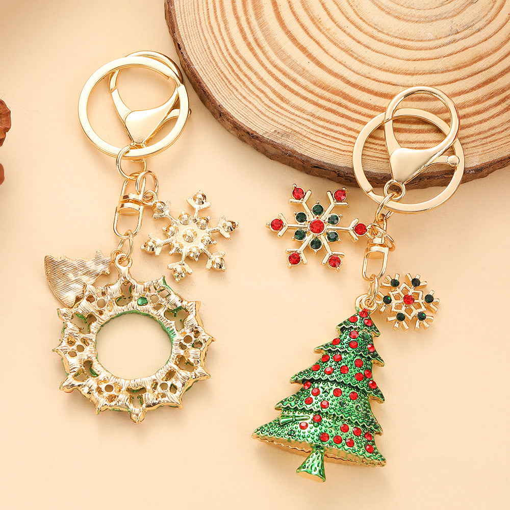 Rhinestone Christmas Charm Keychain Zinc Alloy Holiday Gift