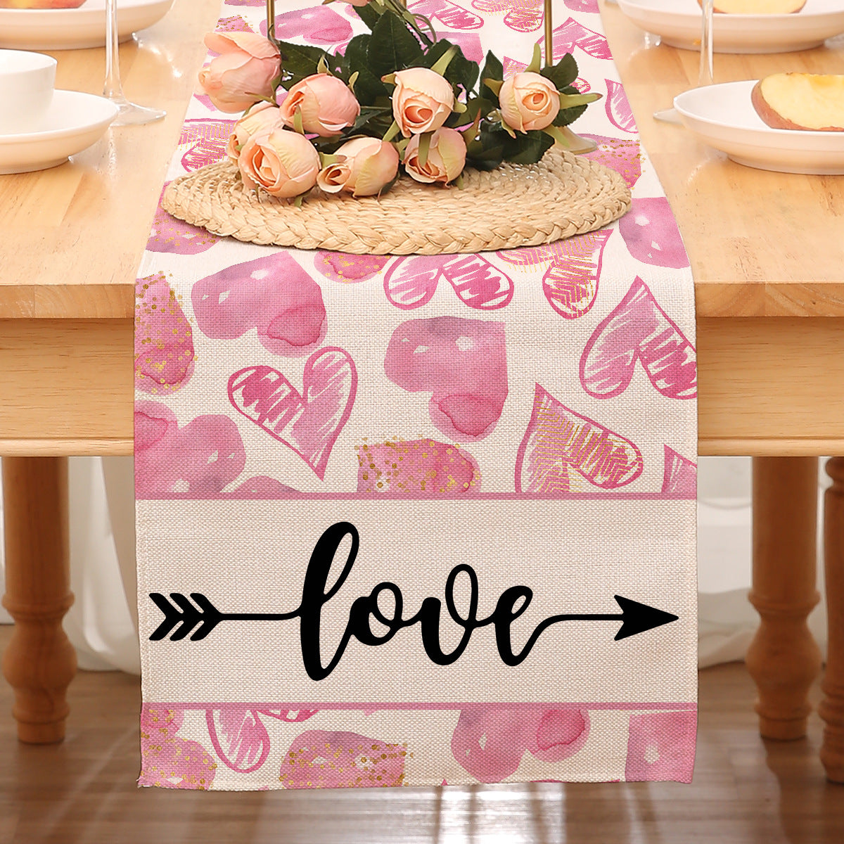 Valentine’s Day Heart Table Runner Red Printed Decor