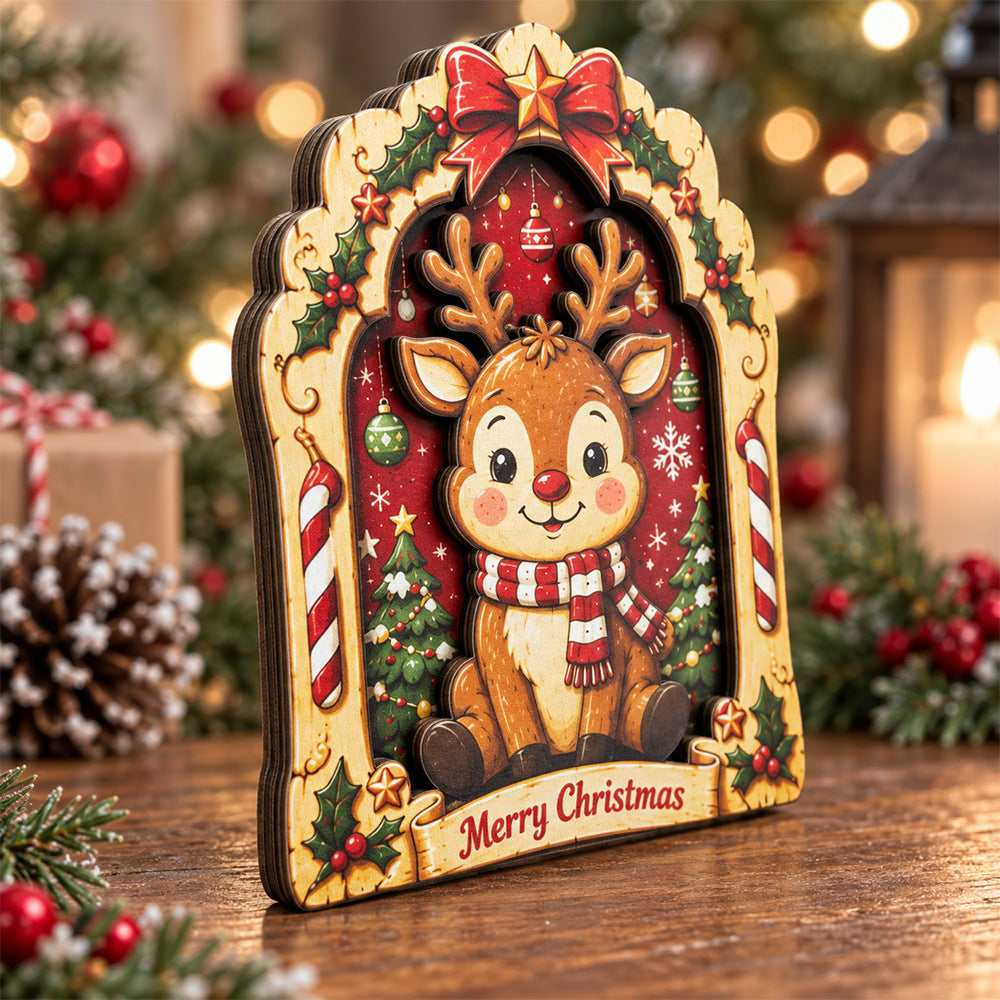 Christmas Wooden Santa Snowman Reindeer Character Tabletop Decor