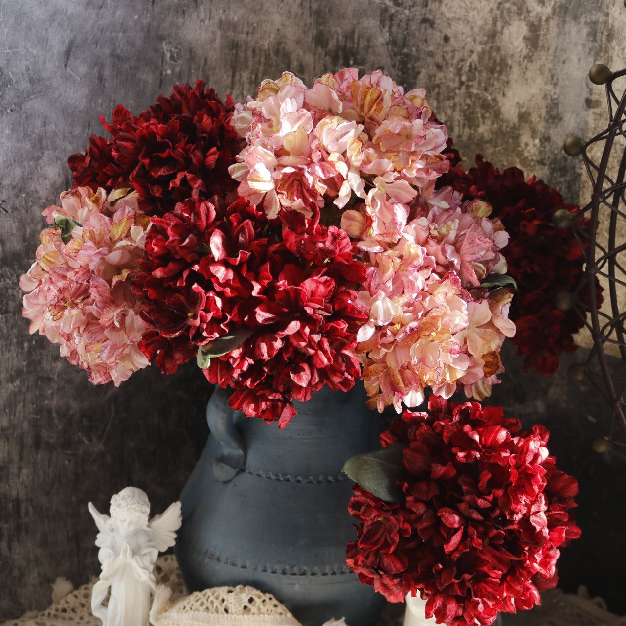 Valentine French Vintage Faux Burnt Edge Hydrangea Decor