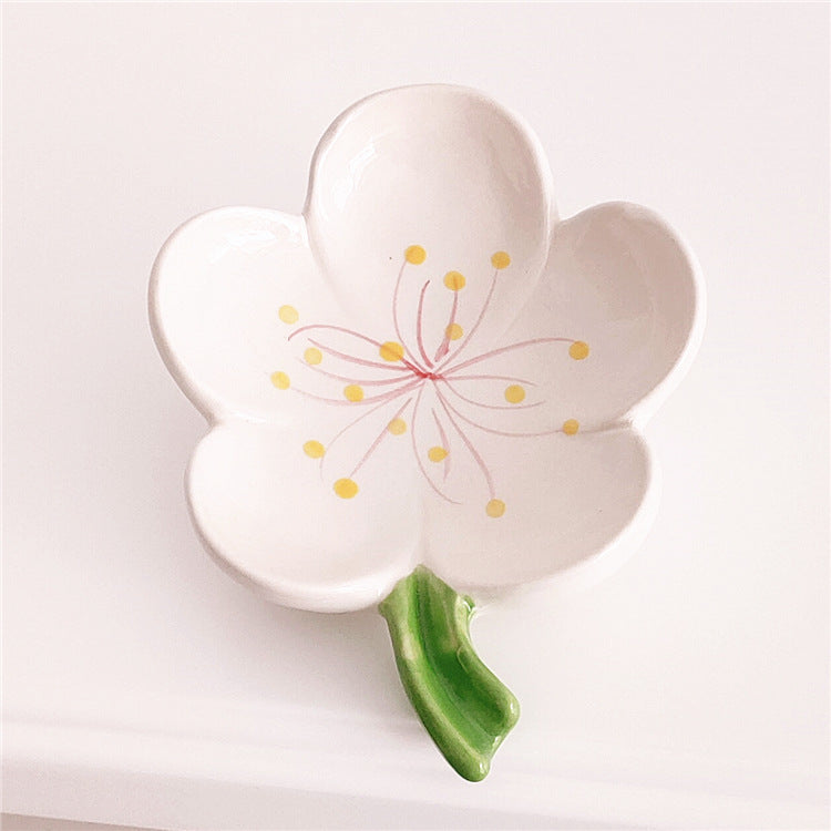 Flower Ceramic Soap Dish Floral Bathroom Tray Decor