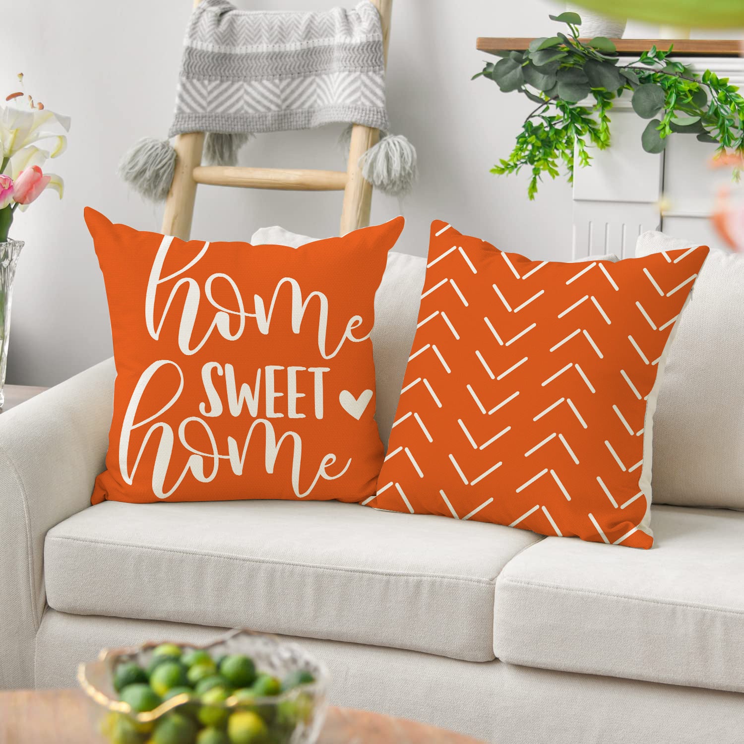 Orange Geometric Linen Throw Pillow Cover Home Decor
