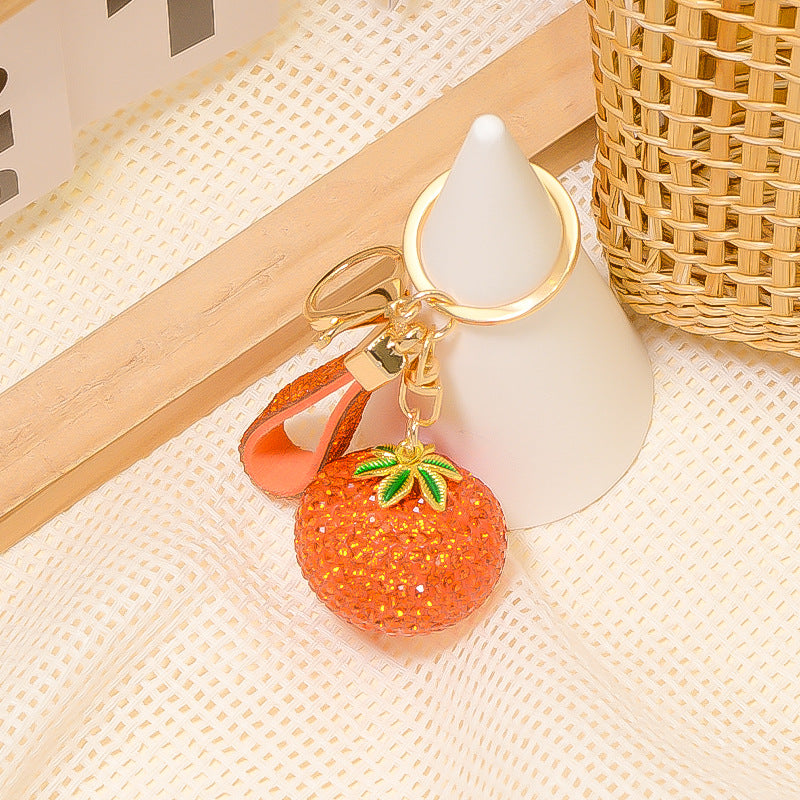 Fruit Crystal Keychain with Leather Strap Sparkling Charm