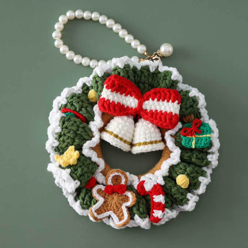 Handmade Crochet Christmas Wreath Car Hanging Decoration
