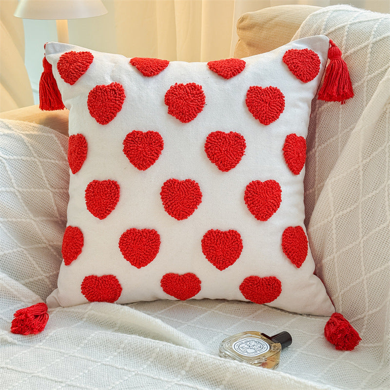 Valentine Heart Tufted Embroidered Throw Pillow for Couch