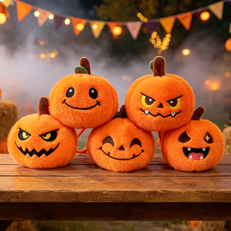Plush Halloween Pumpkin Hanging Decor Keychain