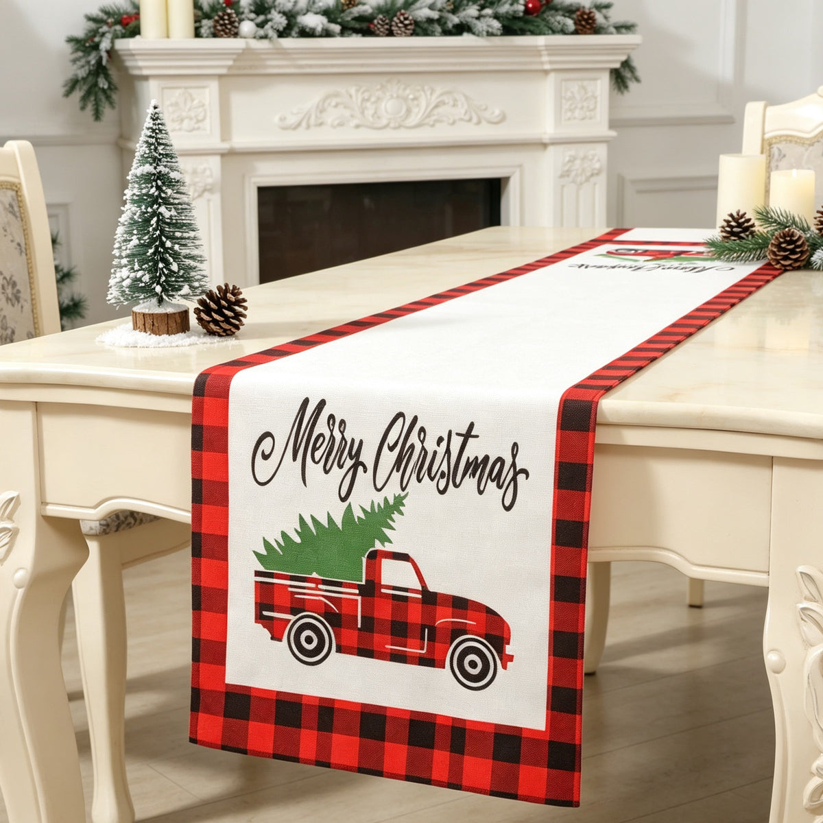 Fabric Christmas Table Runner Holiday Decoration Printed Decor