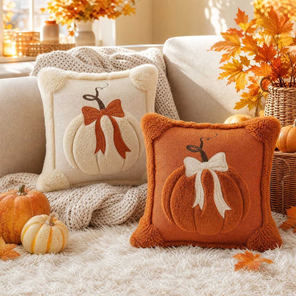 Pumpkin Bow Pillow Cover Fall Halloween Home Decor