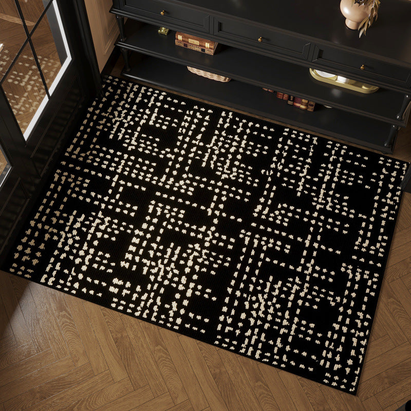 Black Checkered Entryway Rug Non Slip Washable Modern Mat