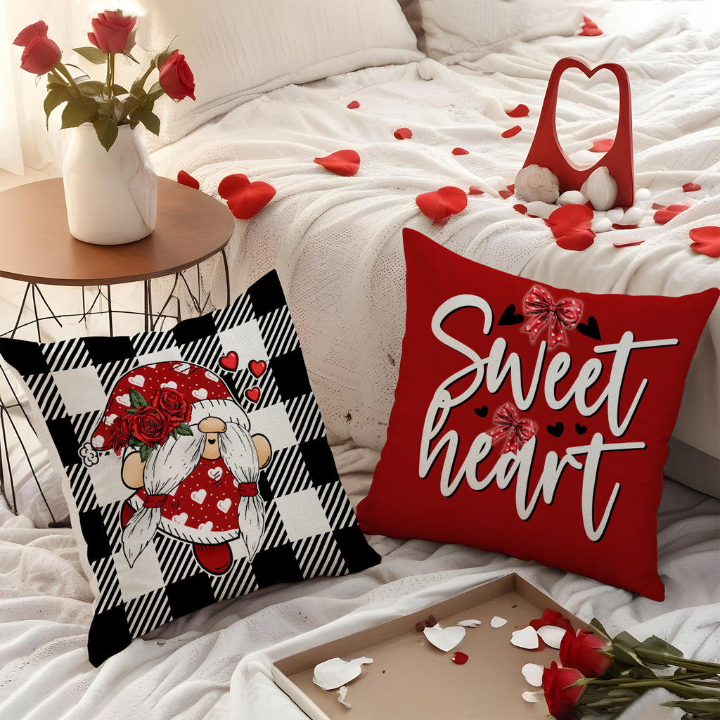 Valentine Gnome Heart Pillow Covers Set for Cozy Home Decor