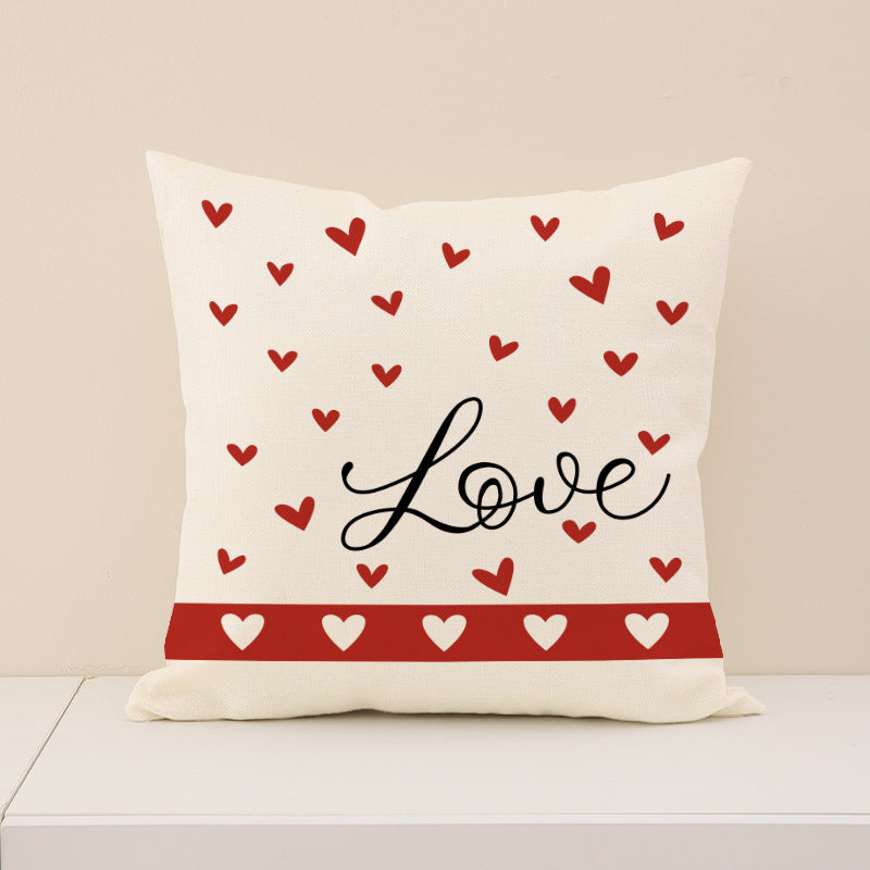 Red Valentine Heart Print Pillow Cover Set for Home Décor