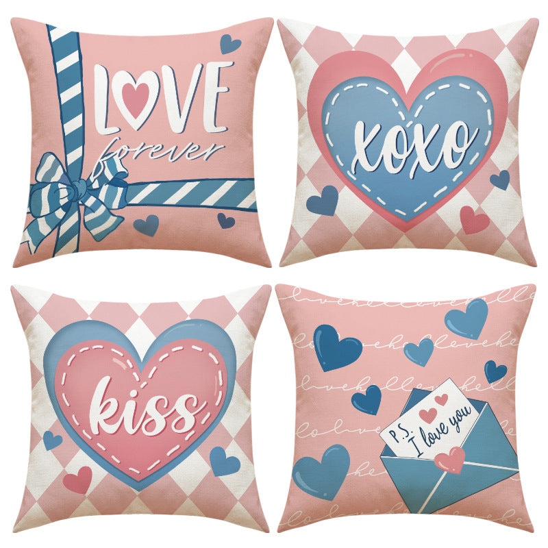 Love Forever Pink and Blue Heart Valentine Pillow Covers Set