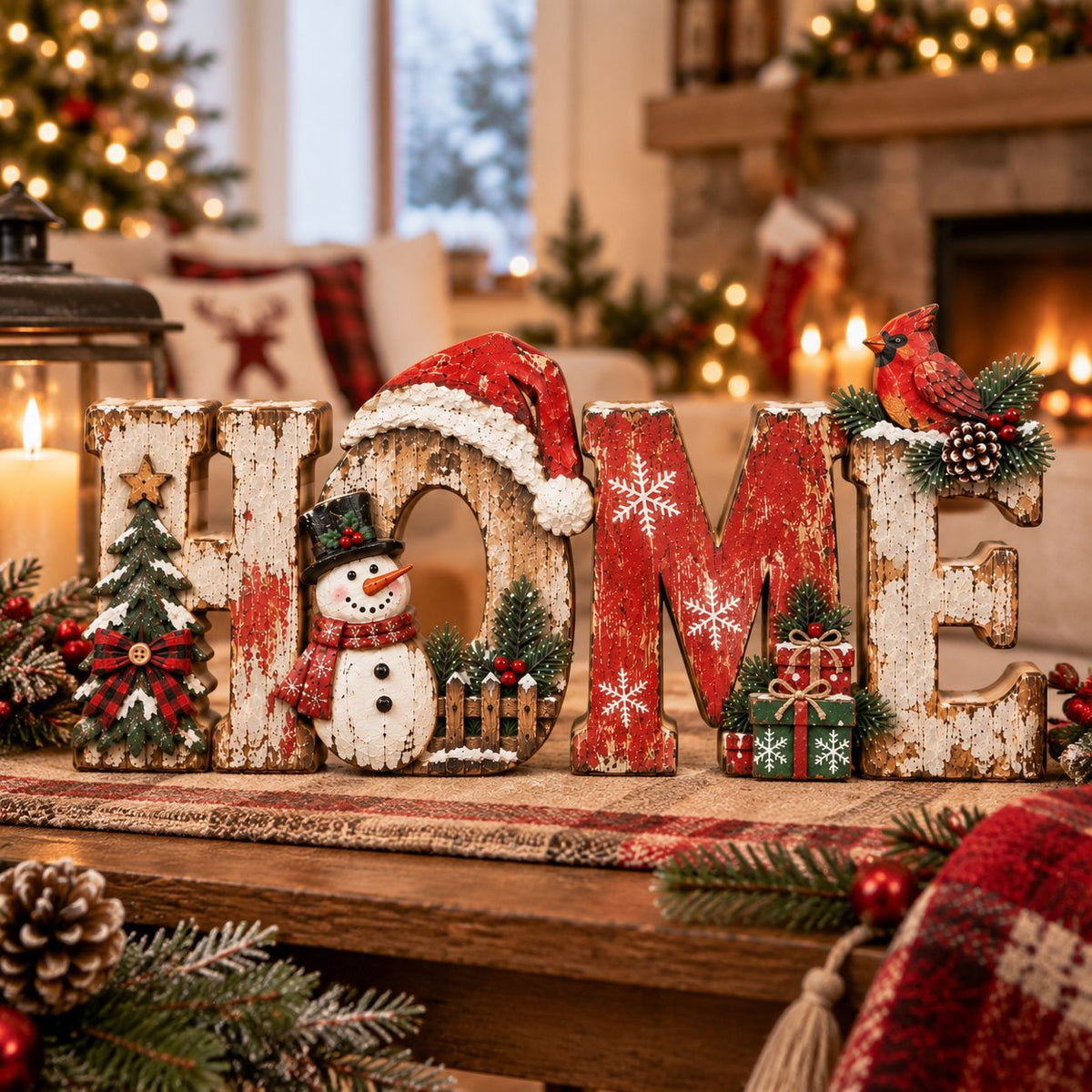 Christmas HOME Sign Wooden Tabletop Holiday Decor