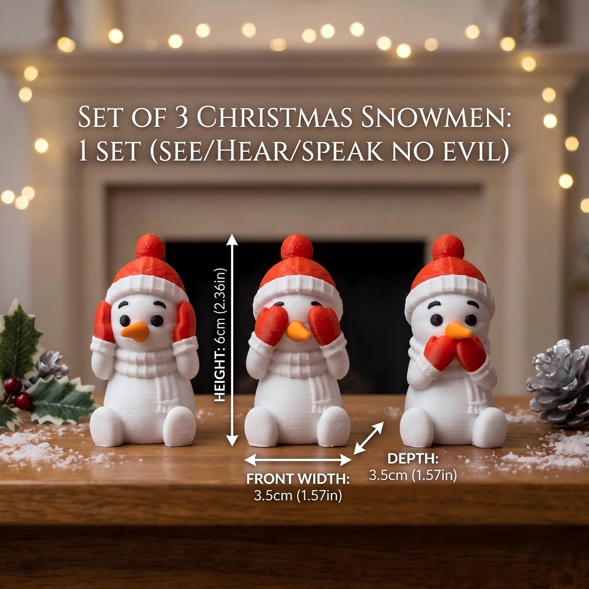 3D Printed Christmas Snowman Figurine Holiday Tabletop Decor Set