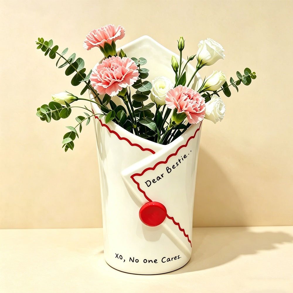 Envelope Ceramic Vase Decorative Flower Arrangement Home Accent