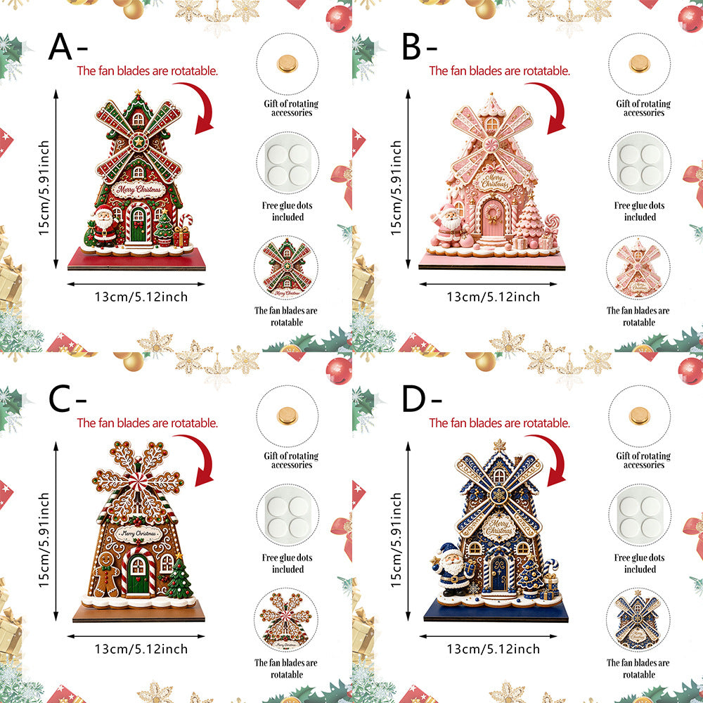 Christmas Santa Windmill Wooden Tabletop Decor