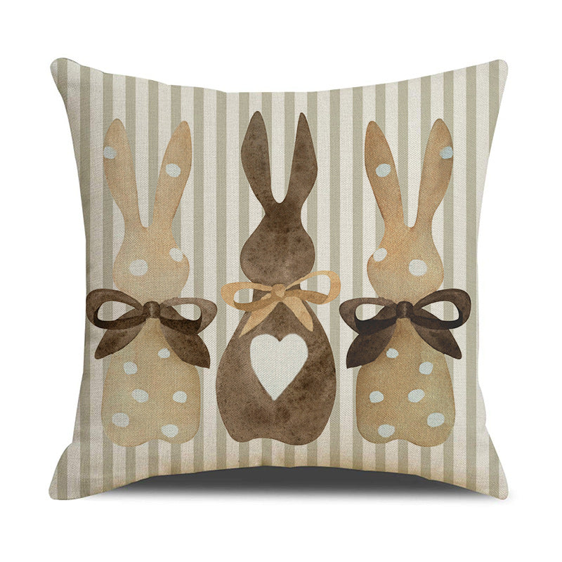 Easter Linen Throw Pillow Cover Bunny Letter Print 18x18